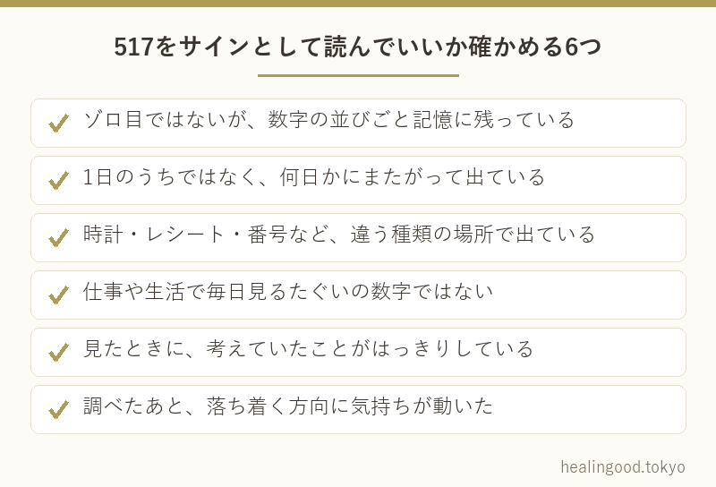 517をサインとして読んでいいか確かめる6つ