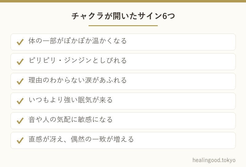 チャクラが開いたサイン6つ