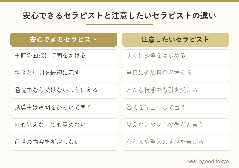 安心できるセラピストと注意したいセラピストの違い